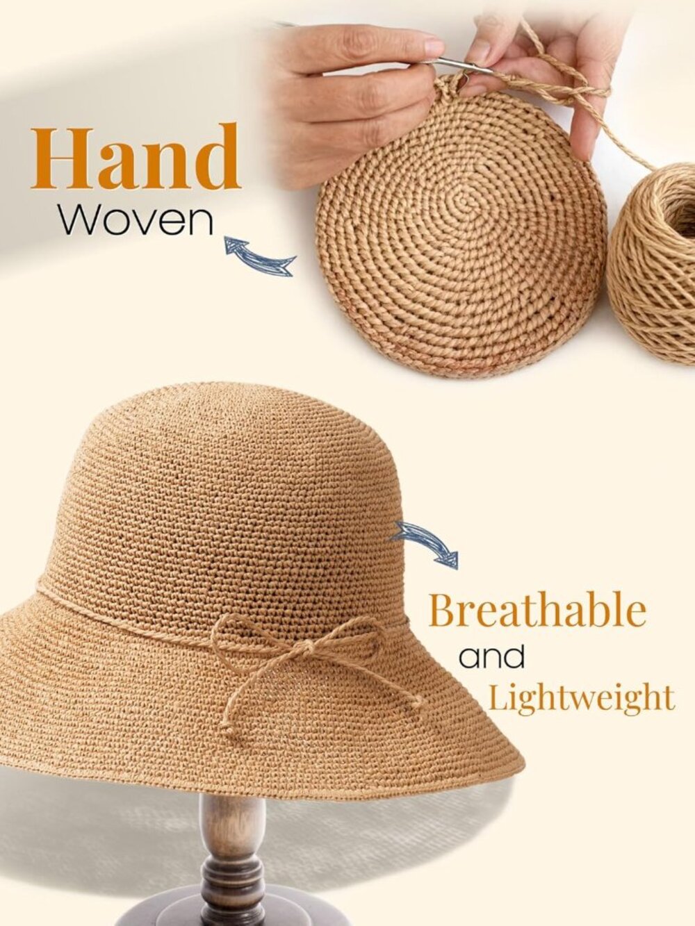 Beach Sun Hat for Women Foldable Packable Handmade Straw Hats Sun Protection Flo - Picture 3 of 6